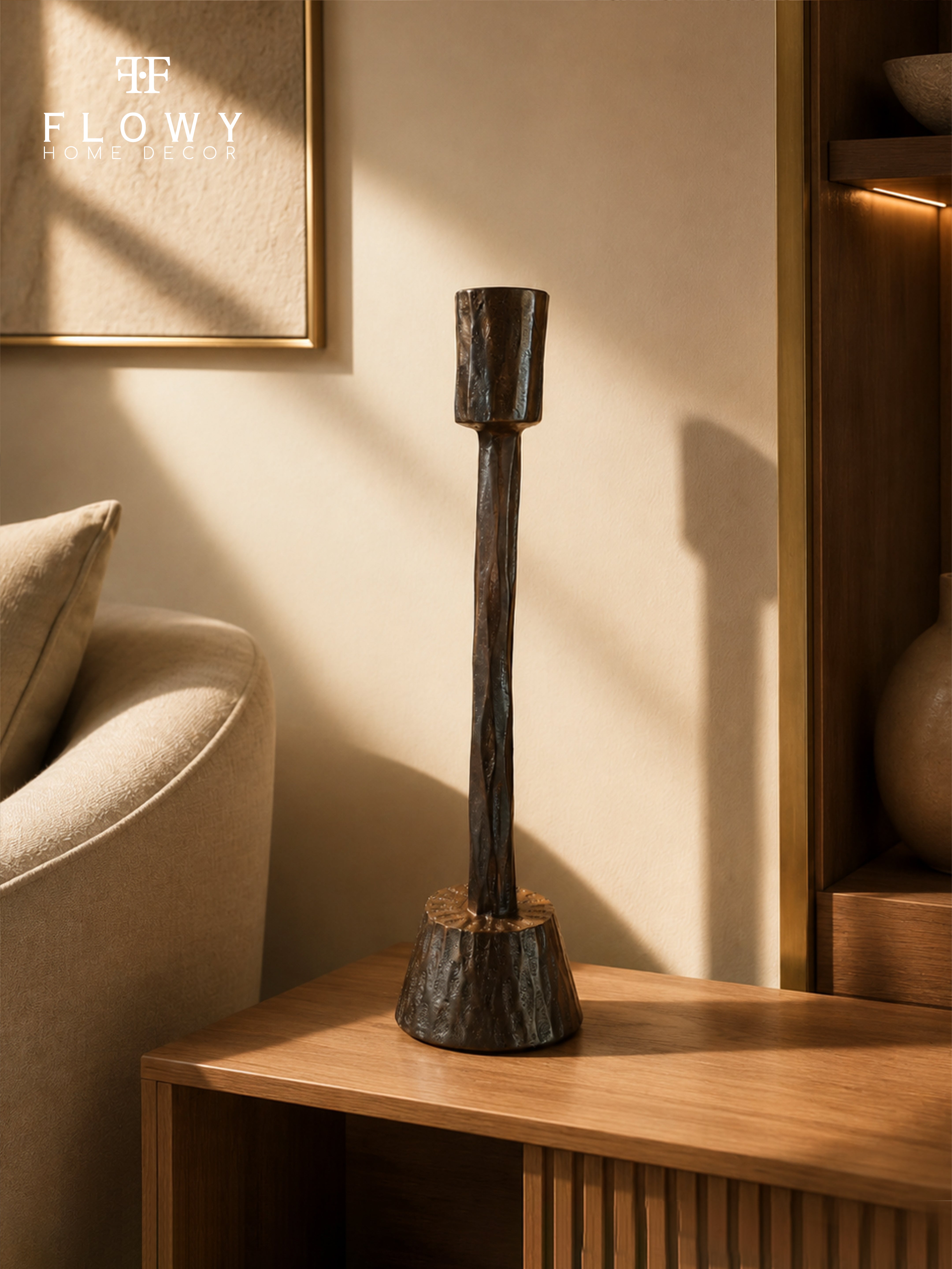 Hammered Metal Tall Candle Holder – Dark Bronze