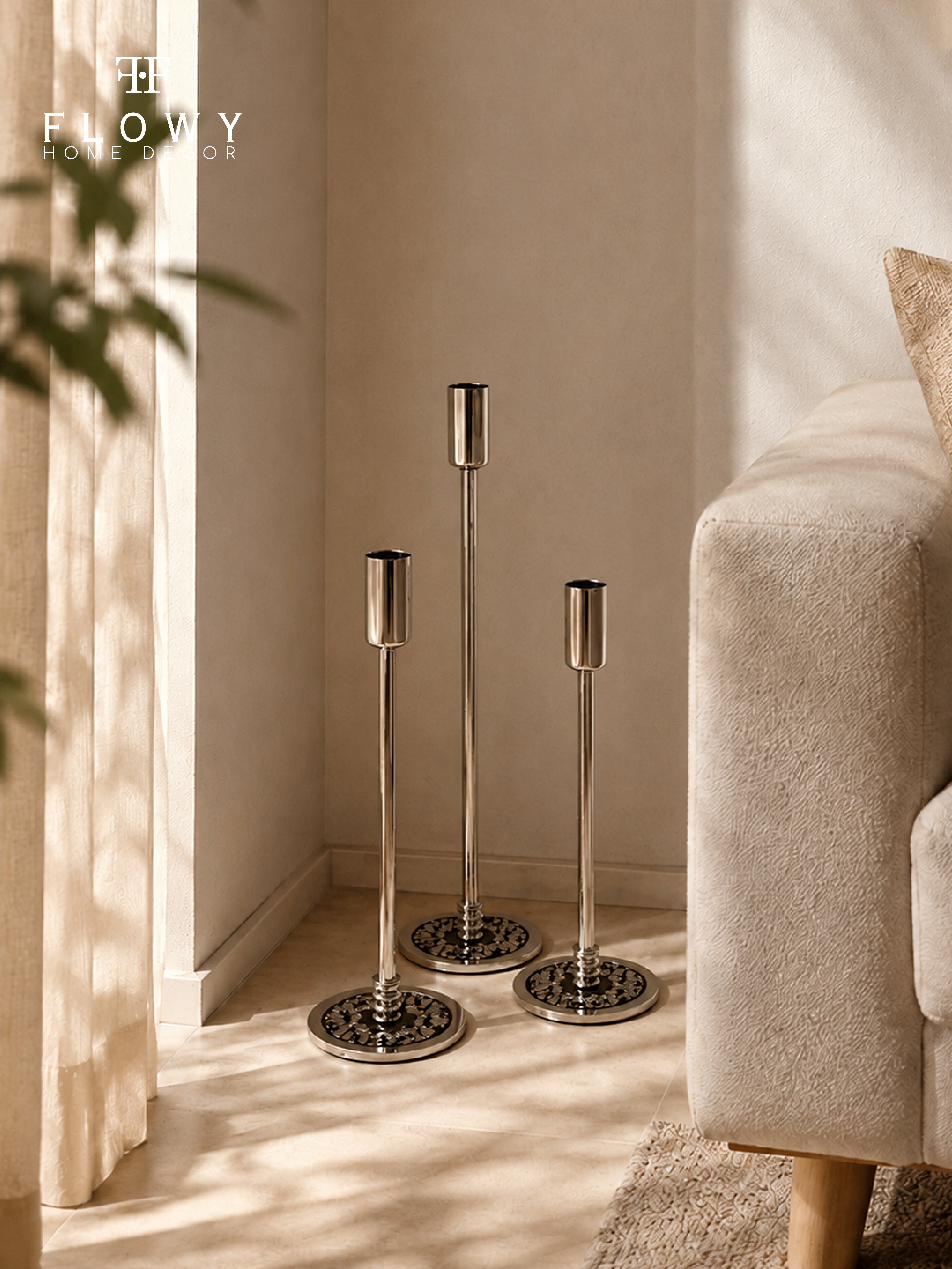 Silver Tall Candle Holders – Set of 3