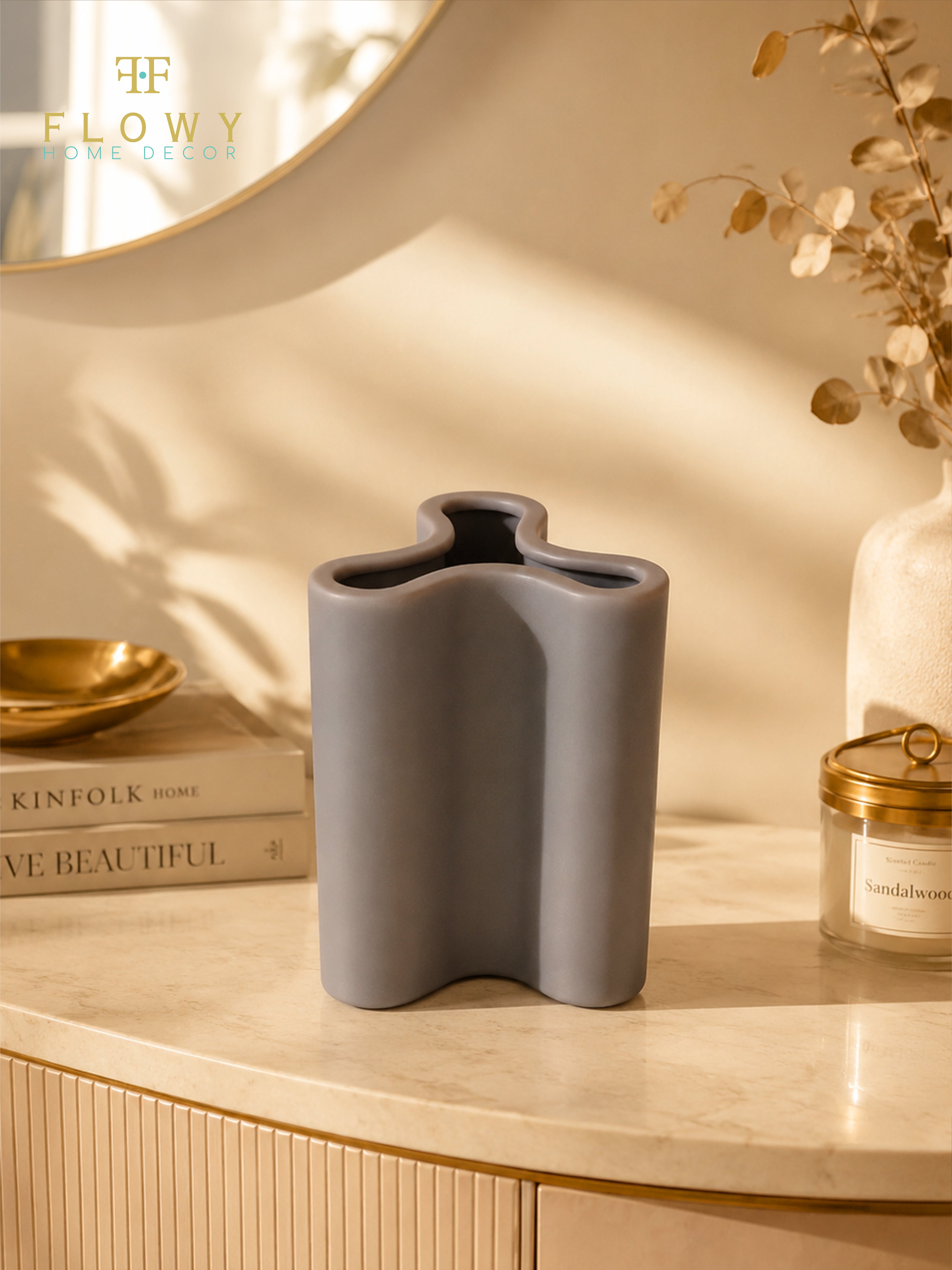 Sculptural Trio-Opening Ceramic Vase – Gray