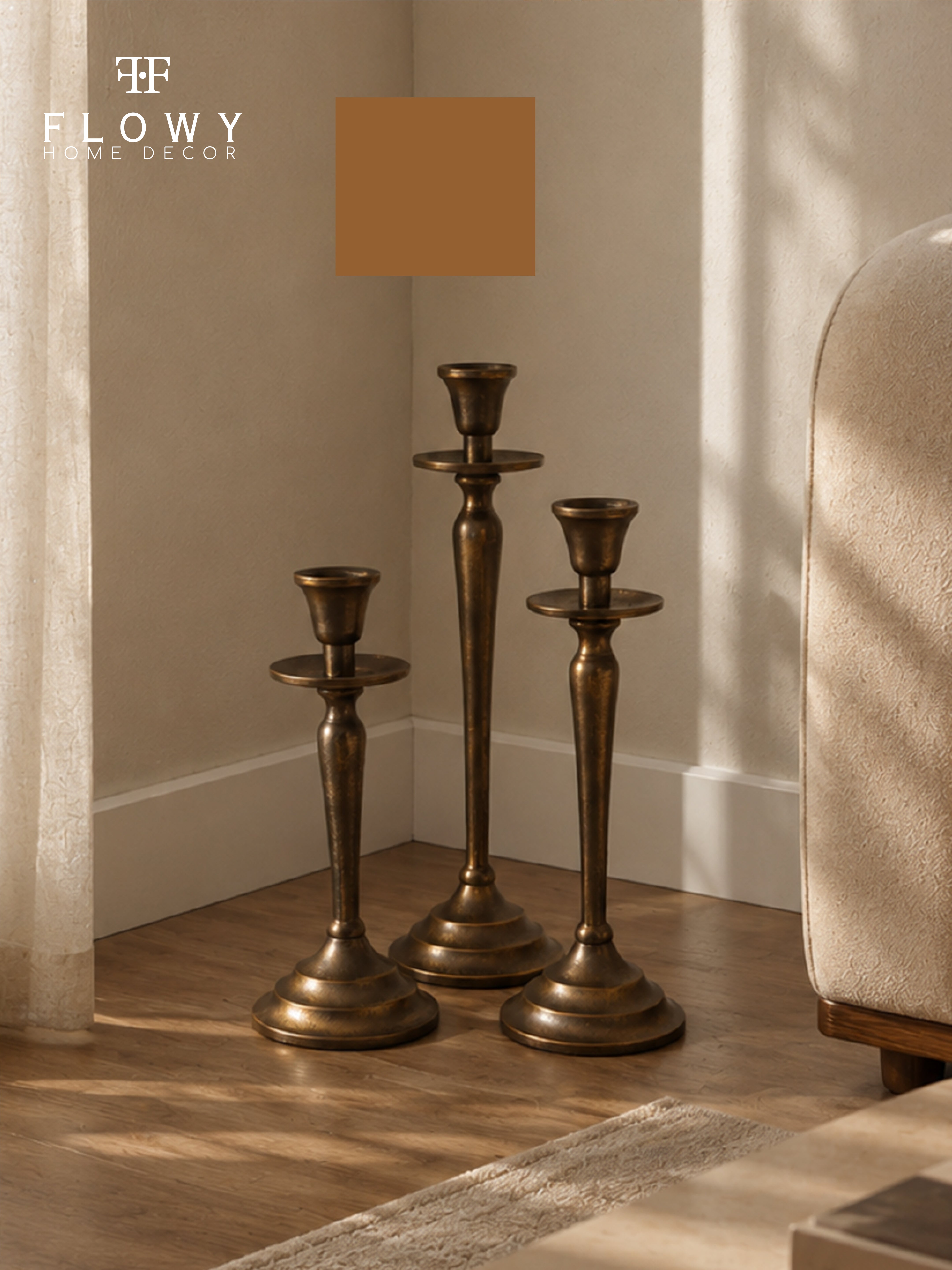 Antique Brass Candle Holder Set – Set of 3
