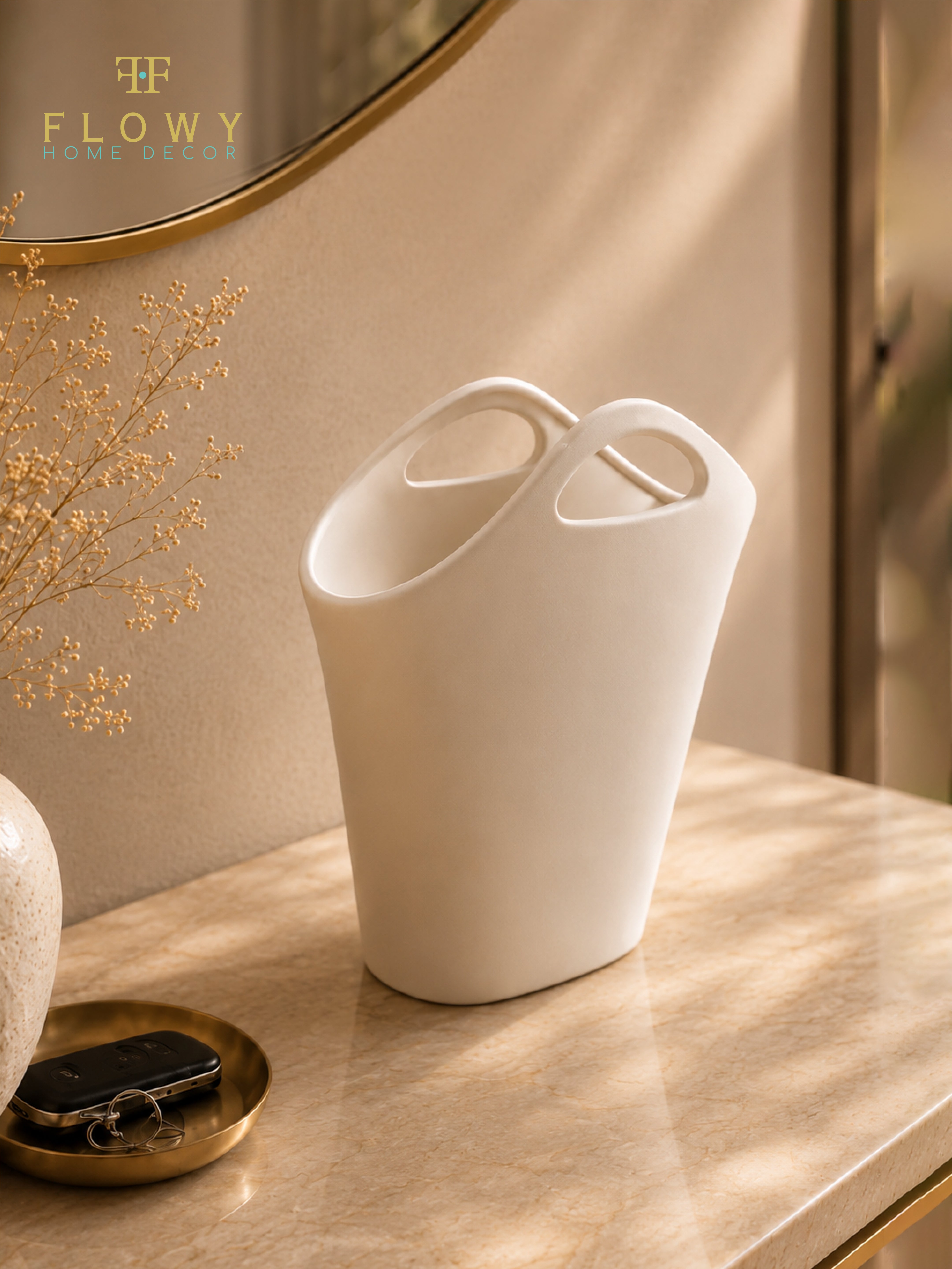 Two-Handle Ceramic Vase – Matte Cream